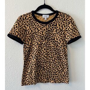 & Other Stories Women's T-Shirt Size 0 Ringer Tee Cheetah Print Short Sleeve